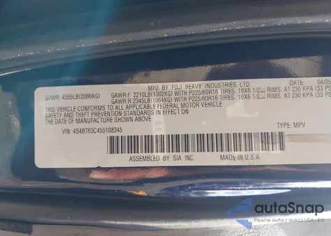 2005 Subaru Baja Turbo из США, поврежденный, VIN 4S4BT63C455108345